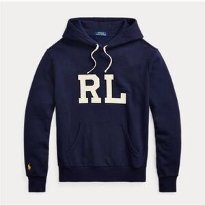 Ralph Lauren Dark Blue Monogram Hoodie with Cream Logo